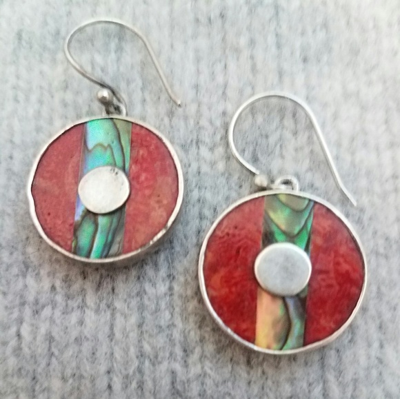 Jewelry - Handmade sterling 925 & oyster shell disc earrings